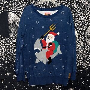 Tipsy Elves Festive Blue Santa Shark Sweater